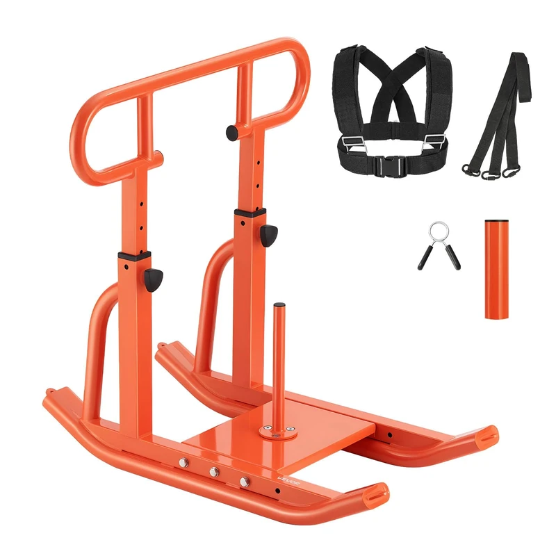 VEVOR Weight Sled, Steel Power Sled, Fitness Training Sleds for Athletic Exercise Speed Improvement, Workout Equipment with Adjustable Height Handle, Compatible with 25/51 mm Weight Plates, Orange