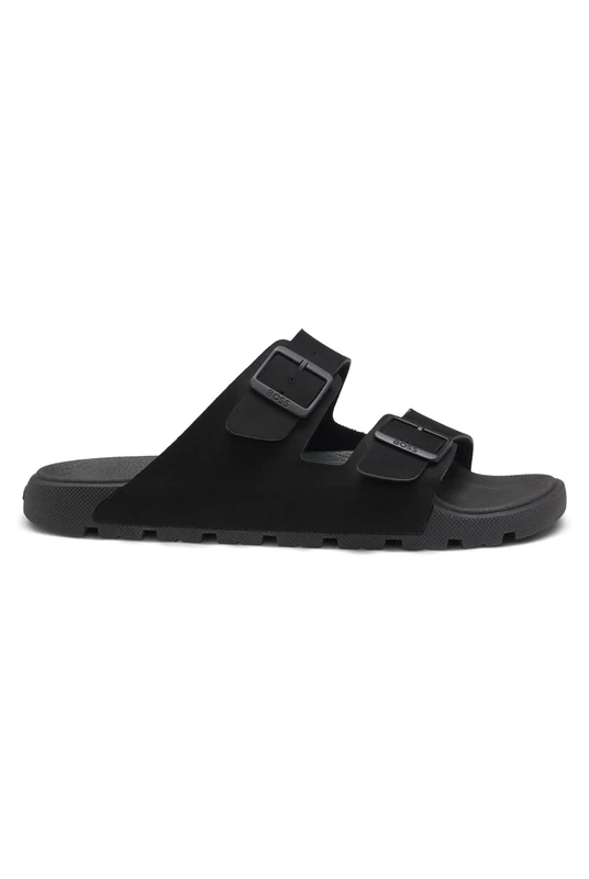 BOSS Mens Surfley Sand Twin-strap slides with branded buckles Size 10