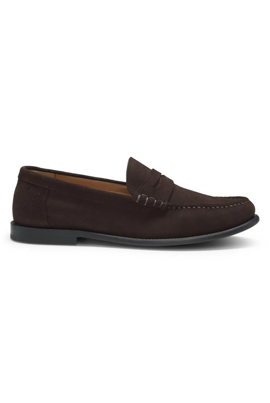 BOSS Mens Tevan Mocc Suede Moccasins with Penny Trim and Embossed Logo Size 11