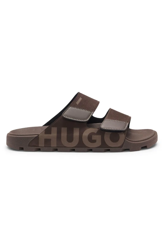 HUGO Mens Evander sand Faux-suede slides with logo detailing Size 8 - Image 1