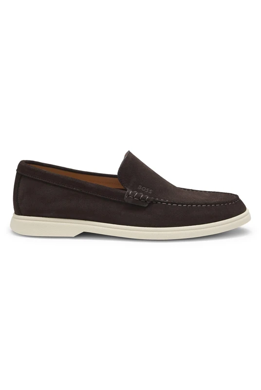 BOSS Mens Sienne Loaf Suede Loafers with Embossed Logo Size 7