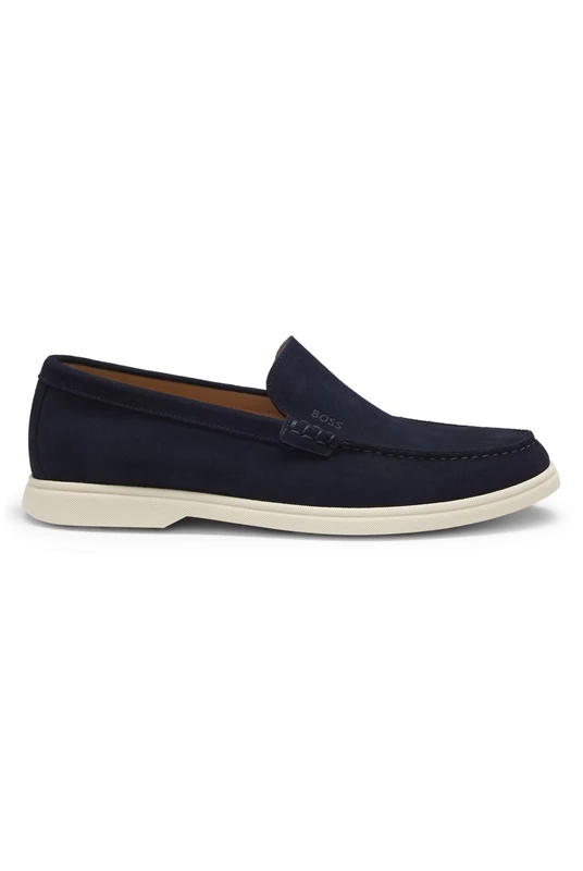 BOSS Mens Sienne Loaf Portuguese-Made Suede Loafers with Contrast Sole Size 12
