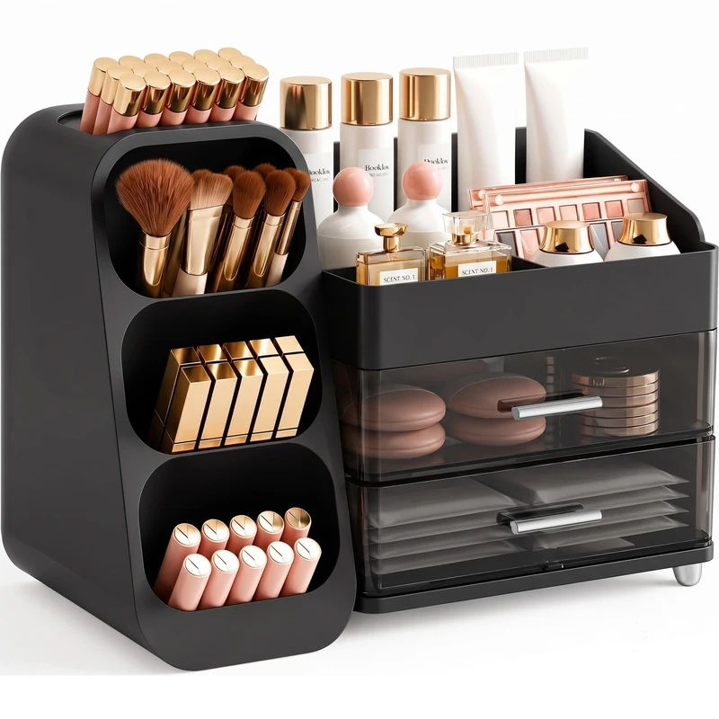 Booklov Large Makeup Organizer for Vanity Countertop, Black