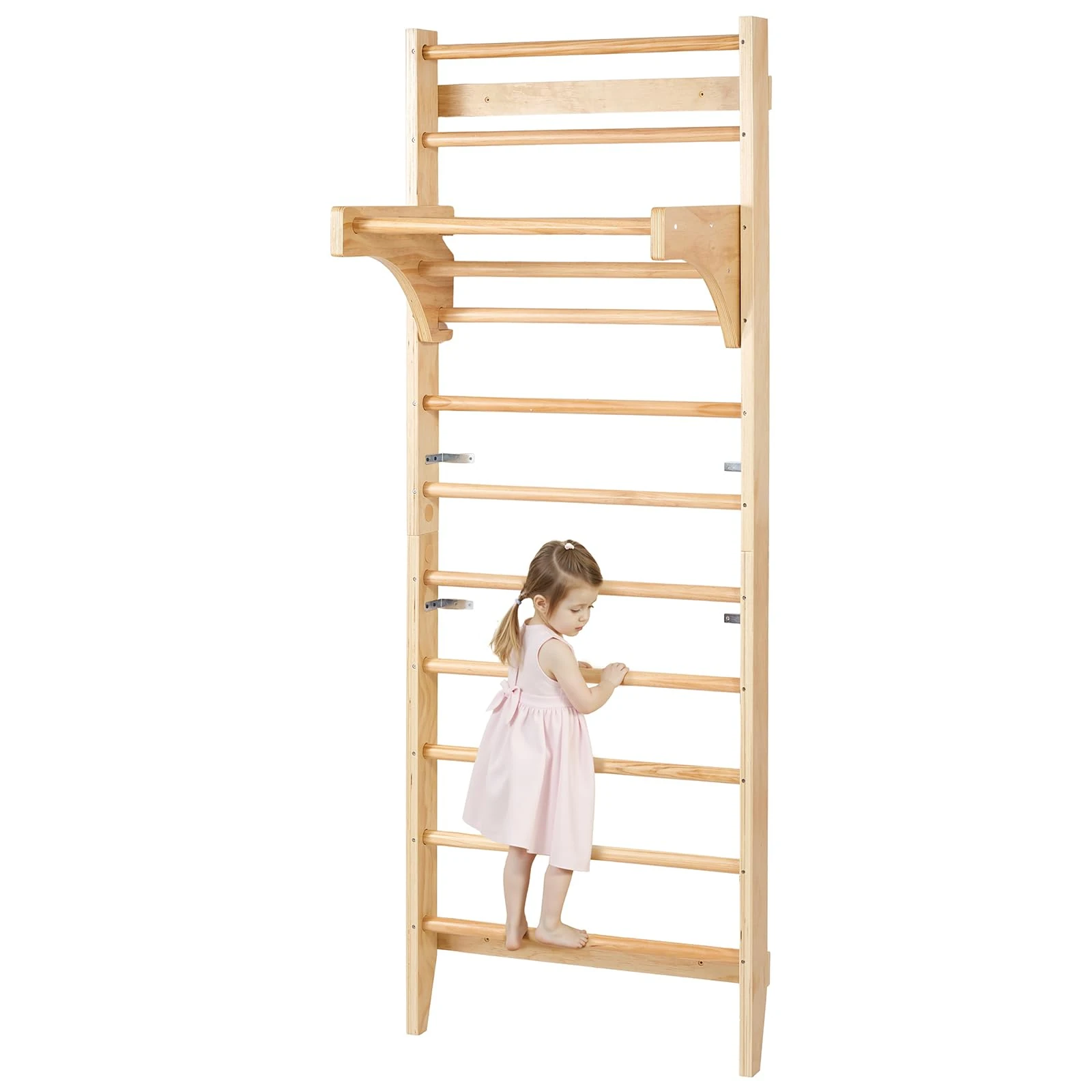 VEVOR Swedish Ladder Wall Gym, 10-Level Solid Wood Indoor Jungle Gym, 220lbs Loading Indoor Playground Climbing Ladder for Kid Adults, Gymnastic Stall Bars with Pull-Up Bar for Boys Girls