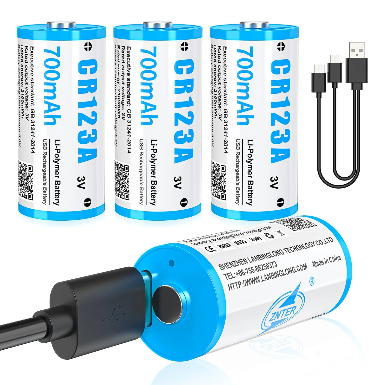 HITRENDS CR123A Rechargeable Batteries with USB-C Charging Port – 700mAh 3V Lithium Battery Pack, 1000-3000 Cycles, Leak-Proof & Eco-Friendly for Cameras, Flashlights, Smoke Detectors（4-Pack）