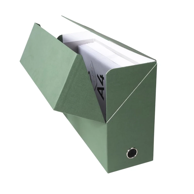 Exacompta - Ref 89423E - Box of 5 Transfer Boxes Made of Canvas Paper - 120 mm Spine - with Metal Eyelet - for A4 Size - Dimensions 25.5 x 34 x 12 cm - Colour: Green - Delivered Fully Assembled
