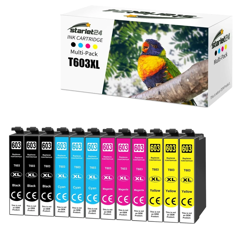 Starlet24 12x 603XL Cartridges for Epson 603XL 603 XL Multipack for Epson Expression Home XP-2100 XP-2105 XP-3100 XP-3105 XP-4155 Workforce WF-2810 WF-2830 WF-2850