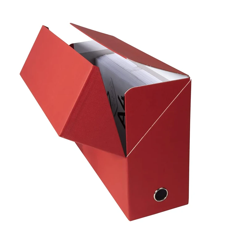 Exacompta - Ref 89425E - Box of 5 Transfer Boxes Made of Canvas Paper - 120 mm Spine - with Metal Eyelet - for A4 Size - Dimensions 25.5 x 34 x 12 cm - Colour: red - Delivered Fully Assembled
