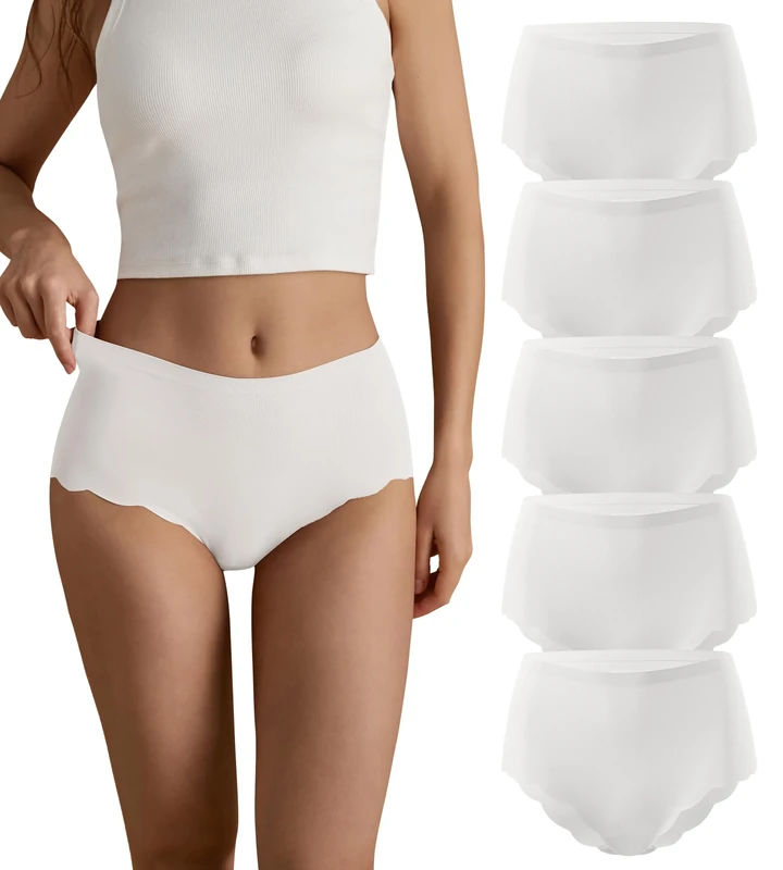 SHARICCA Seamless Knickers for Women Breathable No Show High Waisted Underwear Comfortable Wave Edge Full Coverage Briefs Basic Ladies Panties Multipack(Multicolor-5P06-L)