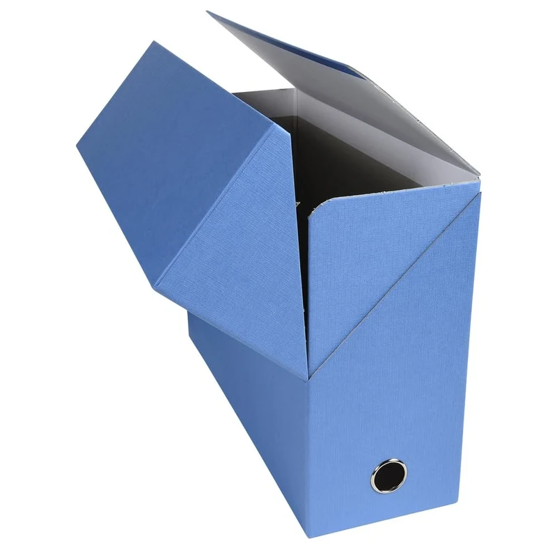 Exacompta - Ref 89422E - Box of 5 Transfer Boxes Made of Canvas Paper - 120 mm Spine - with Metal Eyelet - for A4 Format - Size 25.5 x 34 x 12 cm - Colour: Light Blue - Delivered Fully Assembled