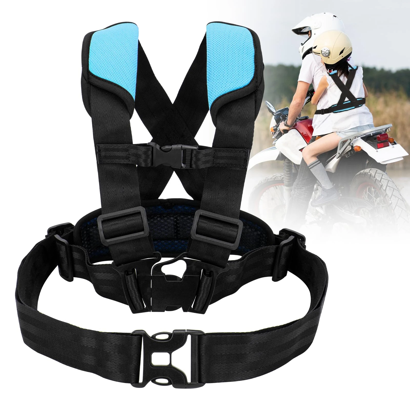 Taope Children's Motorcycle Seat Belt, Child Auxiliary Safety Harness for Parent-child Outdoor Mountain Biking, Tobogganing, Motorcycle, Belt Breathable for Children Between 2 and 5 Years