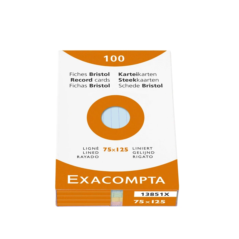 Exacompta 13851X Index Cards Ruled Unpunched Format 75 x 125 mm Pack of 100 Assorted