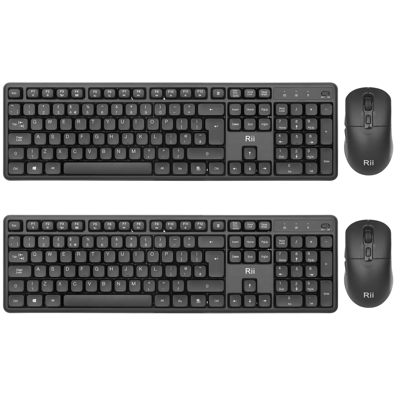 2 Pack-Rii Wireless Keyboard and Mouse Set, Slient Full-Sized Keyboard Mouse for PC, Desktop, Windows, UK Layout