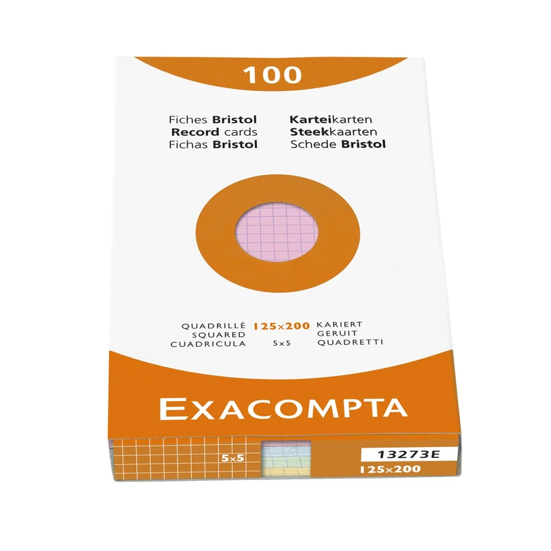 Exacompta 12 Packs of 100 Squared Record Cards 5x5 Unpunched 125x200mm for Inkjet, Laser and Copier Printers - 13273E