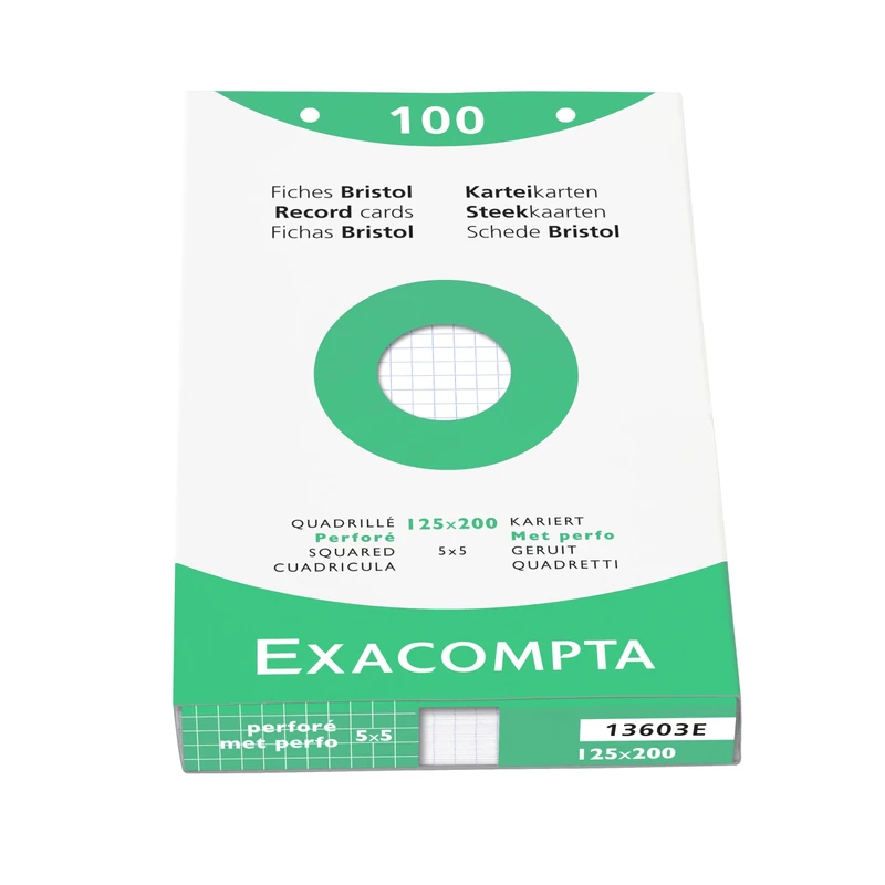 Exacompta 12 x 125mm x 200mm White Squared Square Index Cards - 125mm x 200mm - 12 Packs of 100-13603E - Image 1