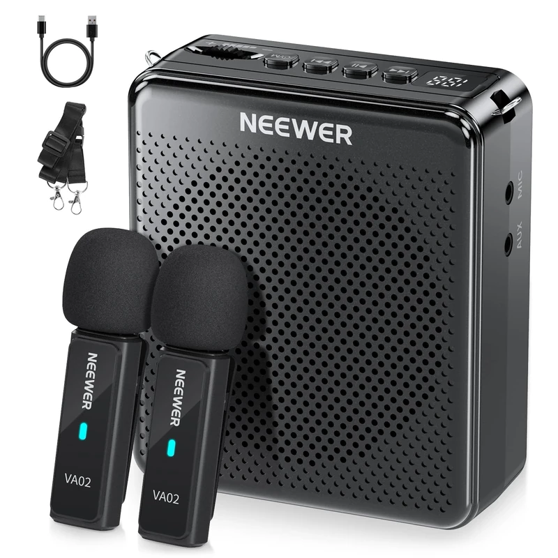 NEEWER VA02 Voice Amplifier with Wireless Microphone, Portable Mini USB C Rechargeable Noise Cancelling Sound Speaker Megaphone & Mic Set, 10Hrs, 15m Range for Classroom Teachers Trainers Tour Guides