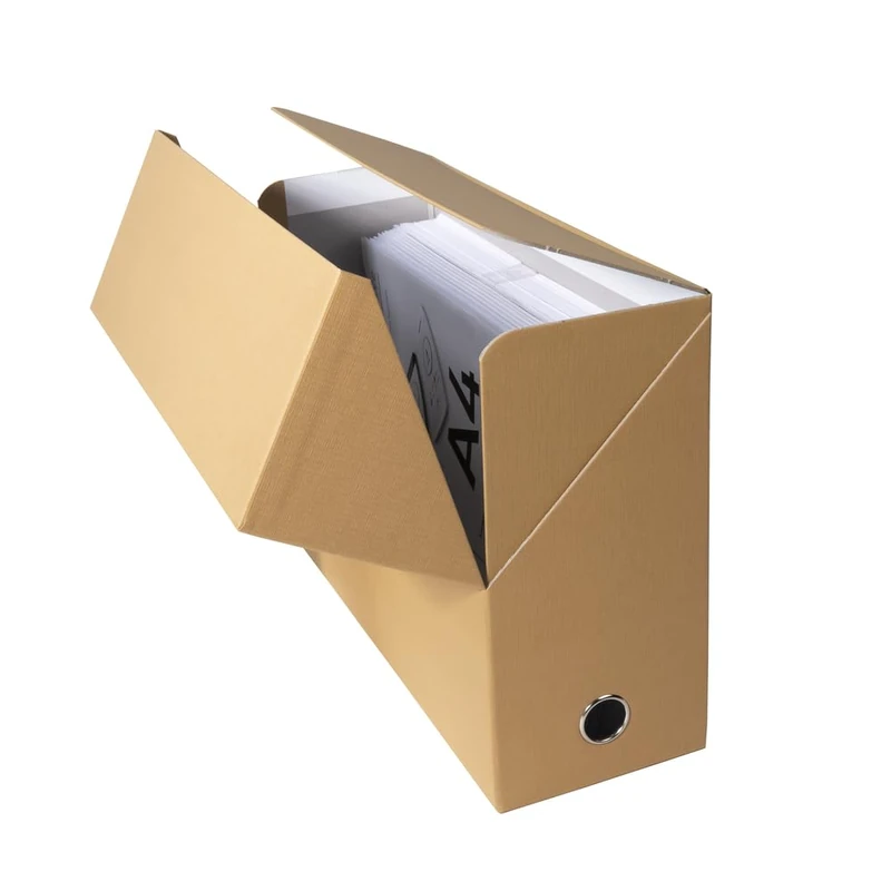 Exacompta - Ref 89428E - Box of 5 Canvas Paper Transfer Boxes - 120 mm Spine - with Metal Eyelet - for A4 Size - Dimensions 25.5 x 34 x 12 cm - Tan - Delivered Fully Assembled