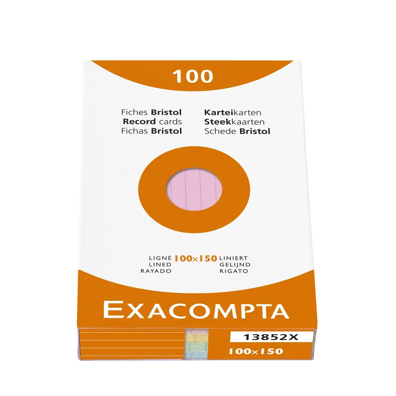 Exacompta - Ref 13852X - Box of 10 Boxes of 100 unperforated Ruled Index Cards - Format 100 x 150 mm - Suitable for Inkjet, Laser and photocopiers - Assorted