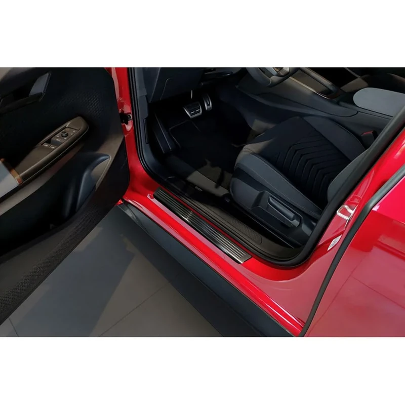 Avisa Black Inox door sill protectors compatible with Volkswagen ID.3 2020-2023 & FL 2023- / Cupra Born 2021- / MG 4 2022- / MG HS II 2024- 'Lines' - 4-pieces
