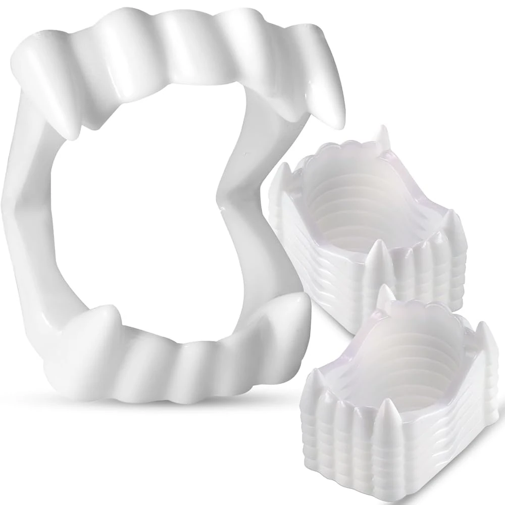 2 Pack Vampire Fangs Plastic Teeth Werewolf Masquerade Teeth Dress Up Costume Fangs Halloween Cosplay Party Favors Supplies Masquerade Christmas