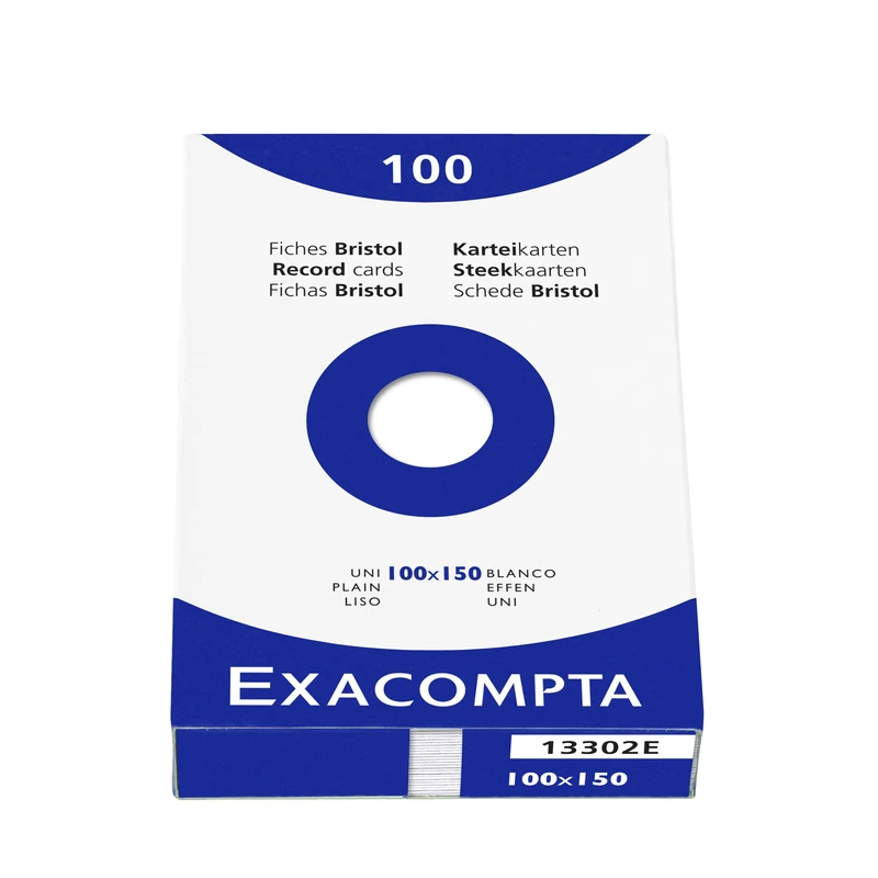 Exacompta 10 x 100 x 100 x 100mm White Unpunched Index Cards for Inkjet Printers, Laser and Copiers - 13302E