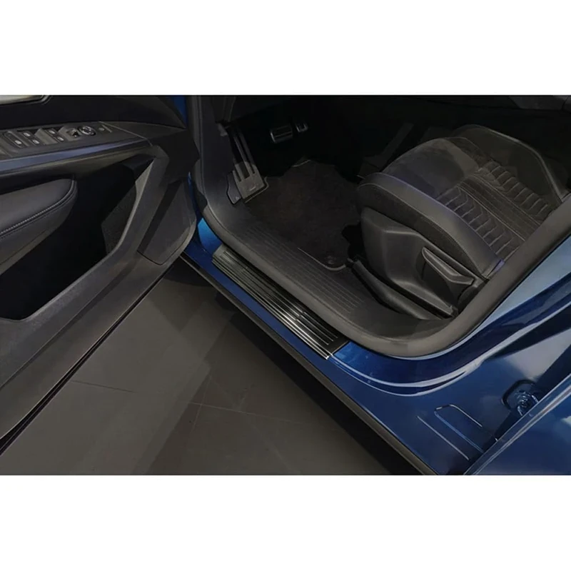 Avisa Black Stainless Steel Door sill protectors compatible with Peugeot 3008 III 2024- - 'Lines' - 4-pieces