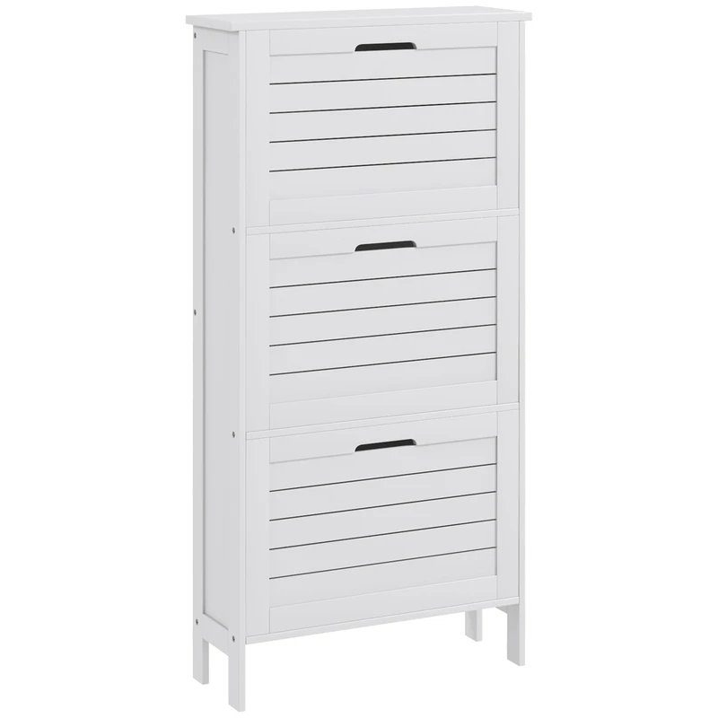 HOMCOM Narrow Shoe Storage Cabinet for Hallway with 3 Flip Drawers, Slim Shoe Cabinet with Louvered Doors, White