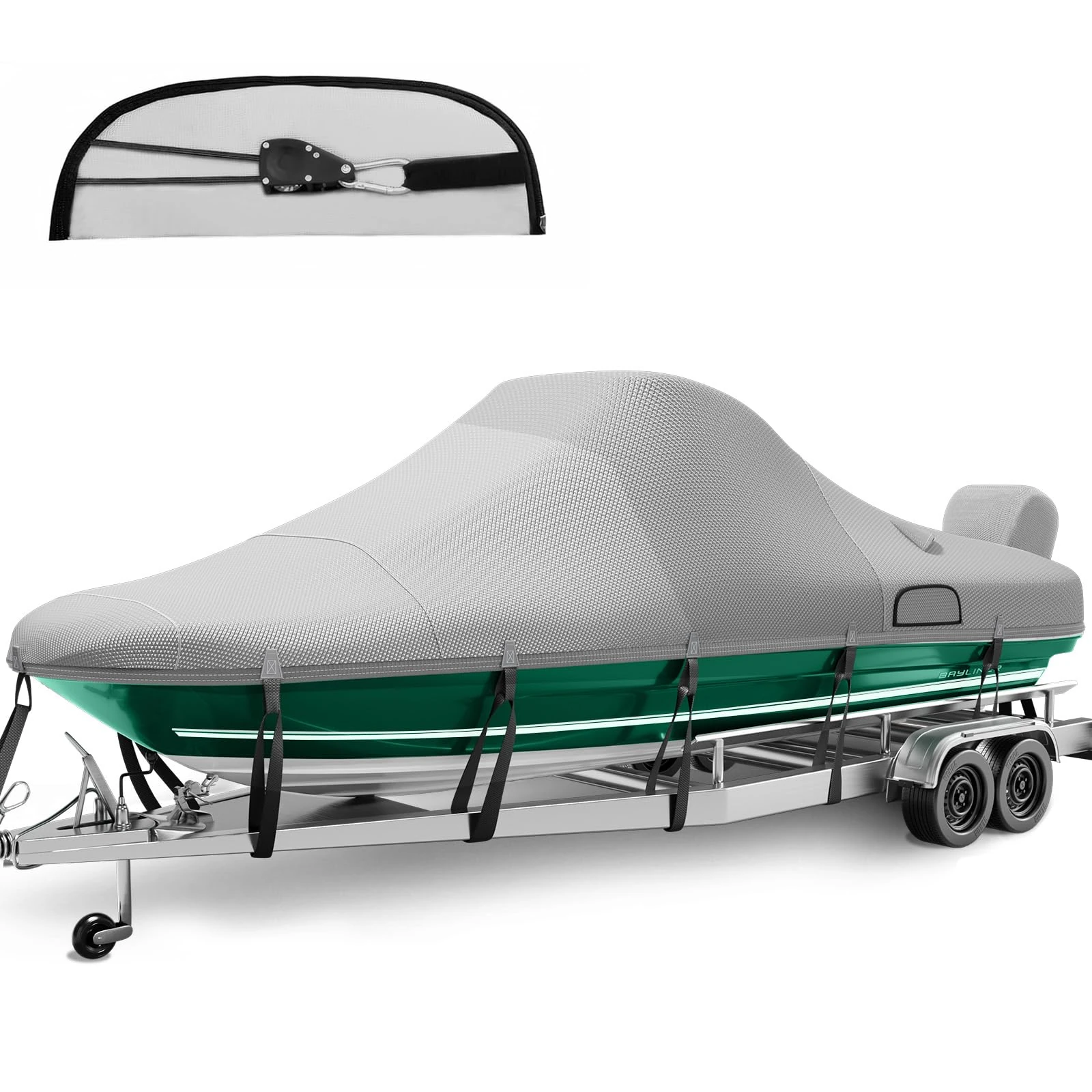 Fuprosico Ratchet Center Console Boat Cover to Quickly Tighten The Hem,1200D Lotus Leaf Technology Waterproof Boat Covers for 20-22ft,with Hurricane-Proof System&Motor Cover for Mooring,Gray