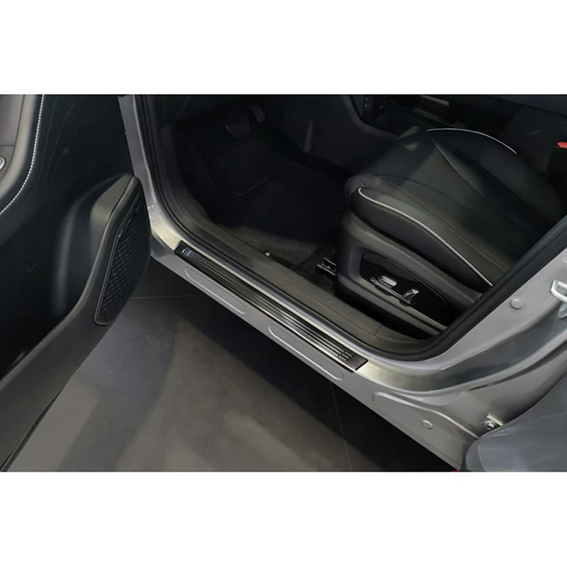 Avisa Black Stainless Steel Door sill protectors compatible with Omoda 5 2024- - 'Lines' - 4-pieces