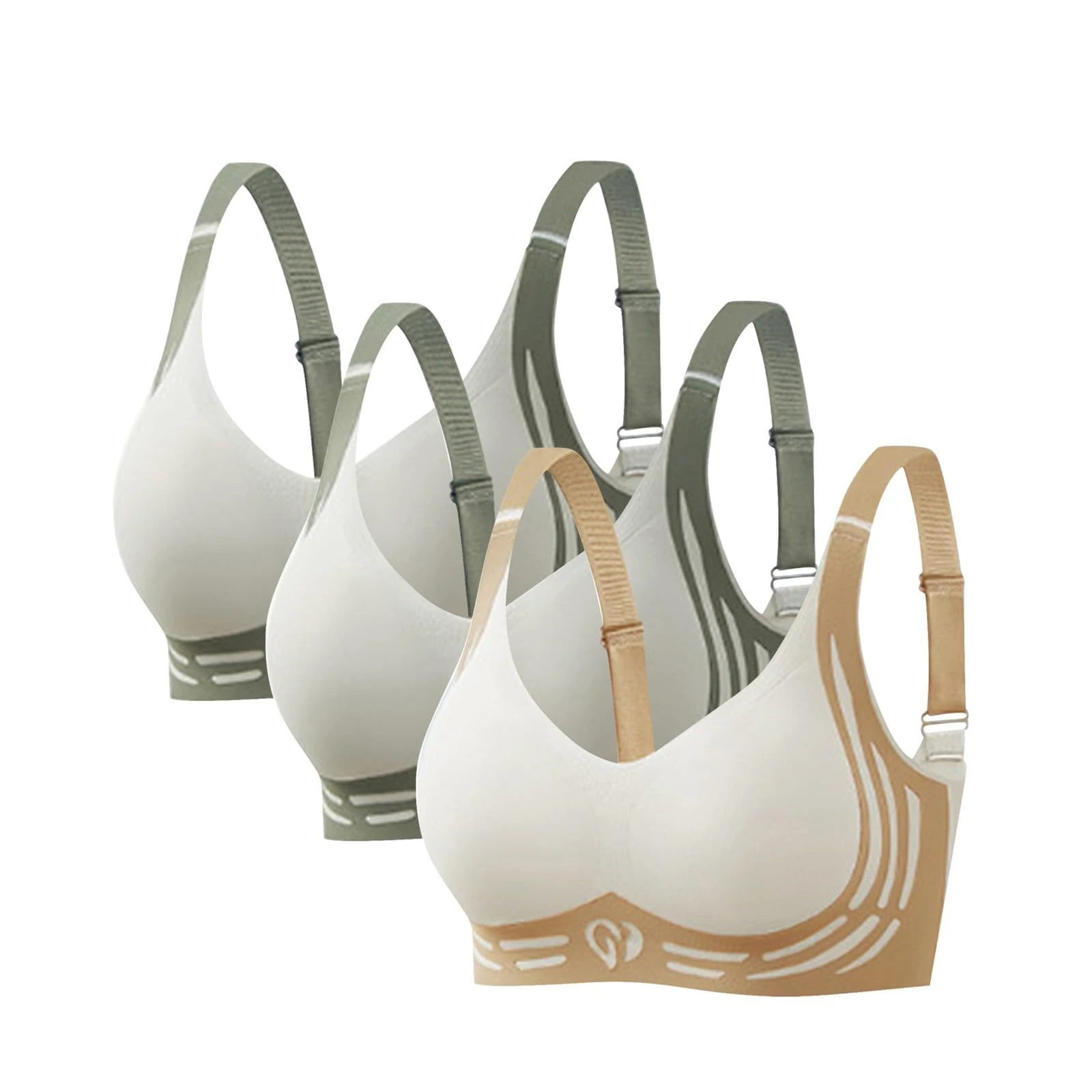 Seamless Bras for Women Uk 3 Pack Lifting Anti-Sagging Bra for Older Women Super Gather Wireless Push-Up Bras Comfortable Full Coverage Ladies V Neck Padded Non Wired Seamless T Shirt Sports Bralettes