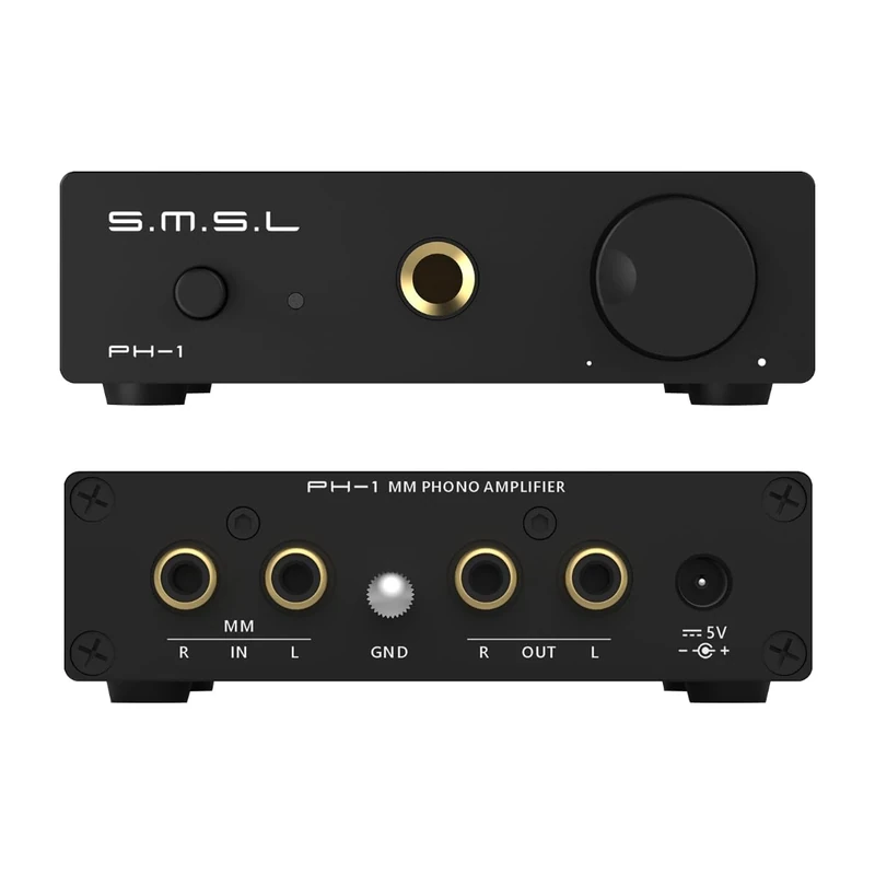 SMSL PH-1 MM Turntable Phono Preamp, Phono Amplifier for Phonograph/Record Player/Active Speakers, RCA Line/6.35mm Headphone Output Home Audio Preamplifier with DC 5V Power Supply