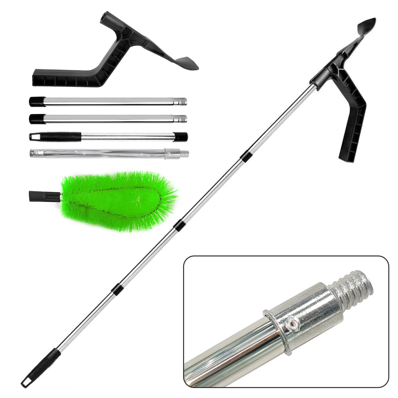 Aolawco Upgraded 170cm 2-in-1 Gutter Cleaning Tools with Gutter Brush & Leaf Shovel, Telescopic Gutter Cleaner with 4-Section Pole, Gutter Cleaner Suit for Bungalow(2 Layer Terraced House Need Ladder)