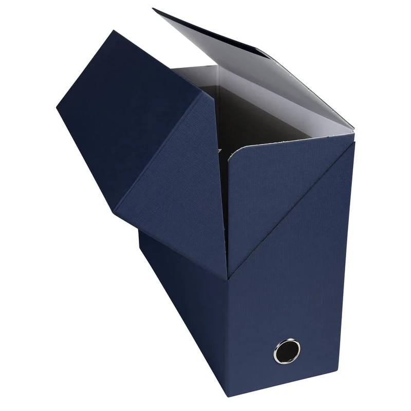 Exacompta - Ref 89427E - Box of 5 Transfer Boxes Made of Canvas Paper - 120 mm Spine - with Metal Eyelet - for A4 Size - Dimensions 25.5 x 34 x 12 cm - Dark Blue - Delivered Fully Assembled