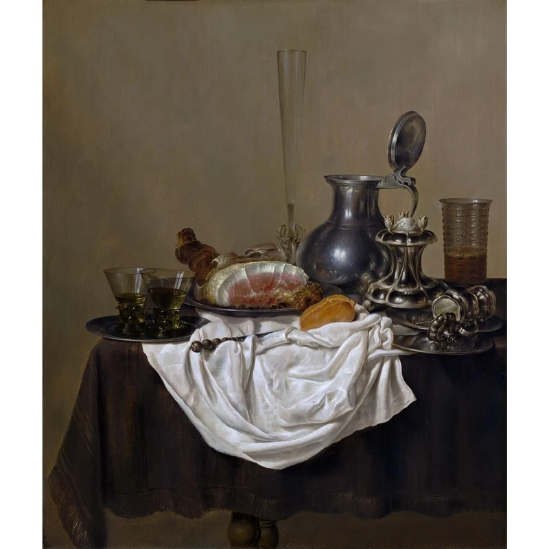 Premium Quality Canvas Wall Art Print – Still Life with Ham (about 1650) (98.5 x 82.5) (Washington, National Gallery) – 40x50 Inch | Ready for Framing | Ideal for Home or Office Decor | Great Gift