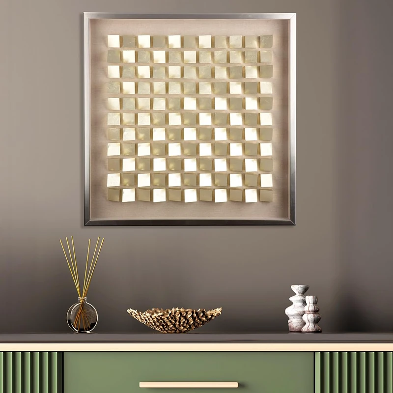 Casablanca "Rise" Wooden Square Picture, Champagne, Glossy, Metallic Look, 70 x 70 x 7 cm