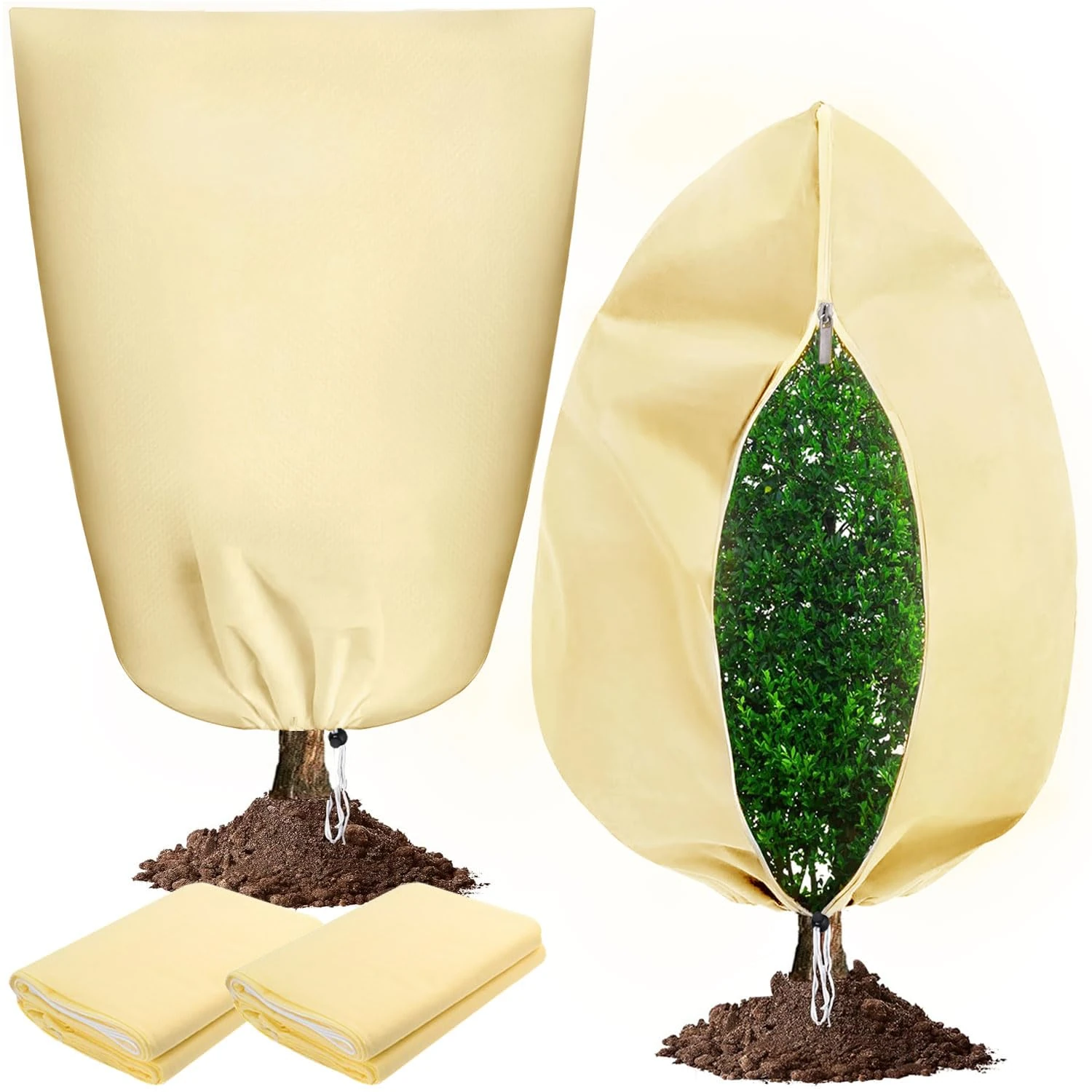 zociko Plant Covers Freeze Protection 2 Packs, 80x120CM Garden Fleece Plant Protection Bag with Zipper Drawstring, Winter Plant Cover Frost Jacket Protector for Outdoor Cold Weather