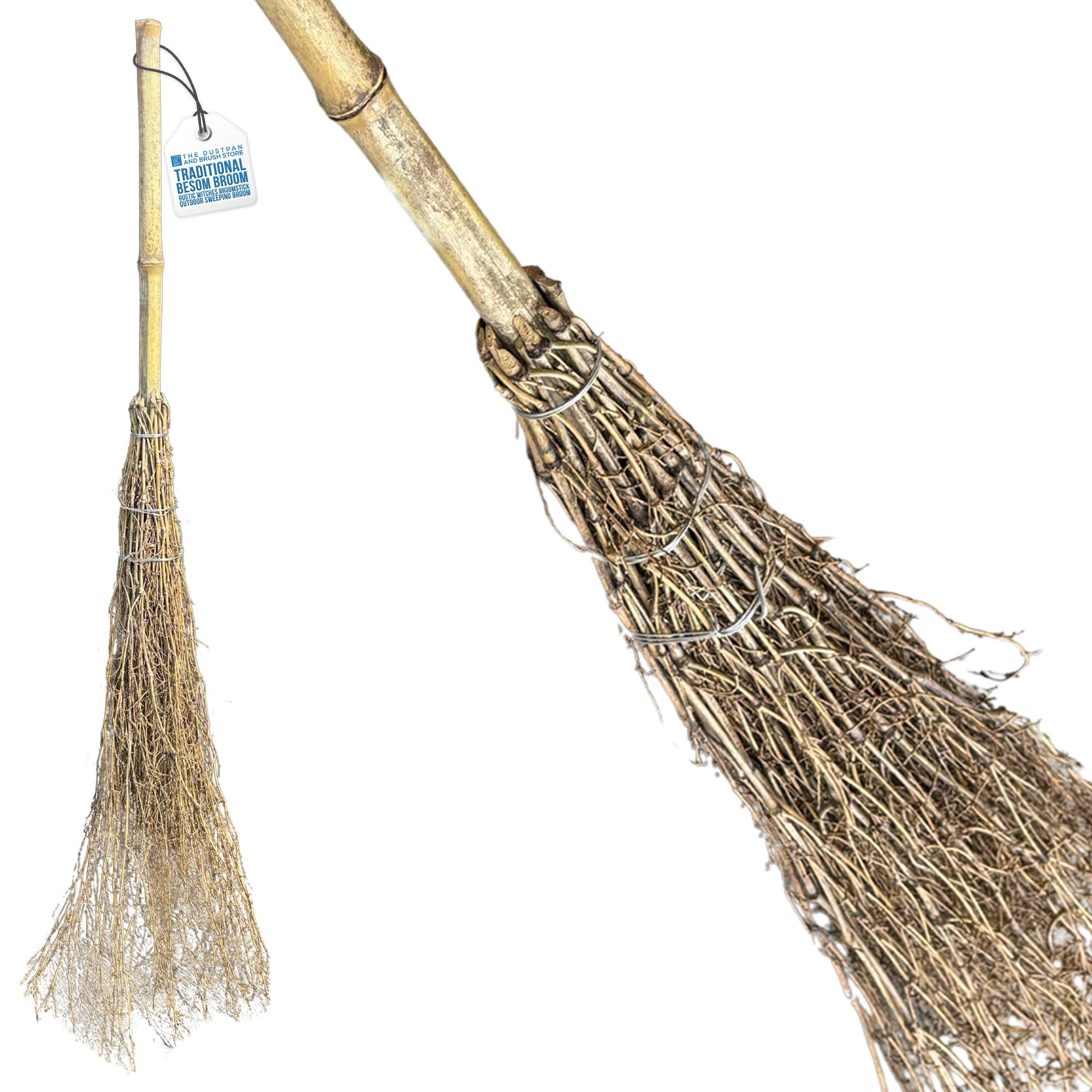 Witches Outdoor Broom 120cm - Besom Garden Broom with Twigs, Natural Binding Twine, Sturdy Handle - Effortlessly Clears Paths and Pavements, Ideal for Patio, Driveway, Halloween