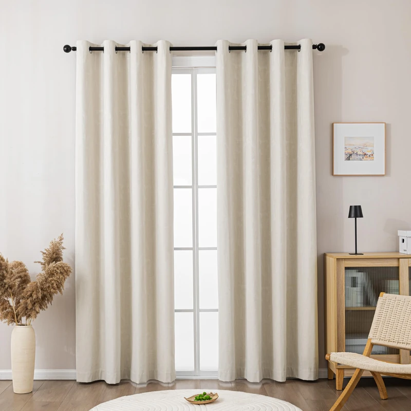 Sonive Blackout Curtains Beige 2 Pcs, Jacquard Curtains for Living Room L 250×W 145cm 57×98 in, Thermal Insulated & Noise Reducing, Long Curtains for Bedroom