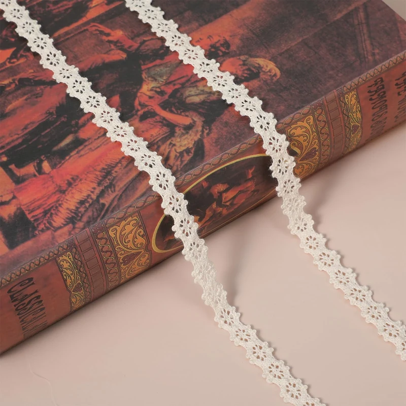 Ymapinc 10 Yards Vintage Cotton Lace Ribbon, 0.4inch (1cm) Thin Crochet Lace Trim, Ivory White Ribbon for Bridal Wedding, Bridal Scrapbook Crafts Supplies