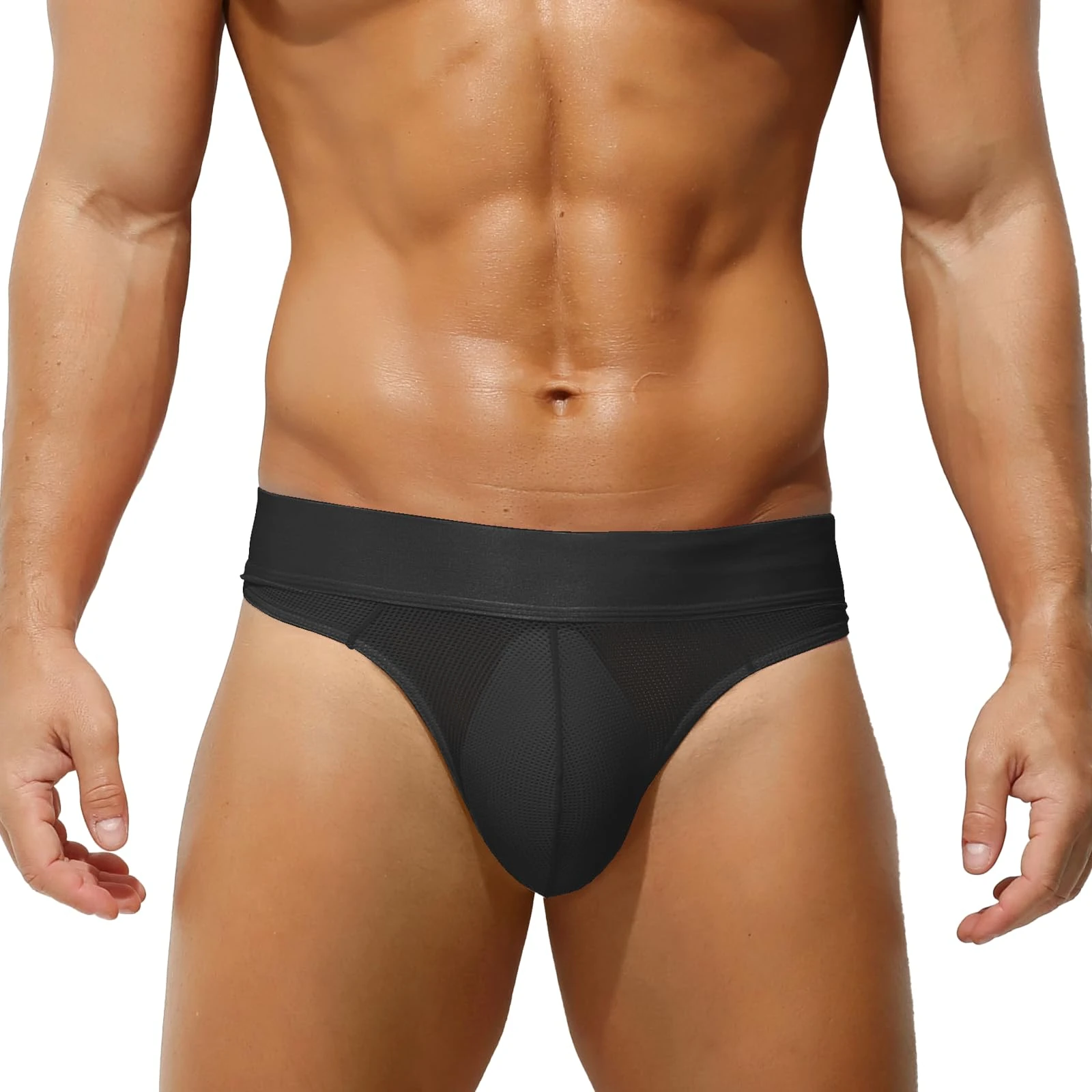KAREN SPACE Mens Sexy Thong Underwear, Low Rise G Strings T-Back Underwear Bikini, Black, L