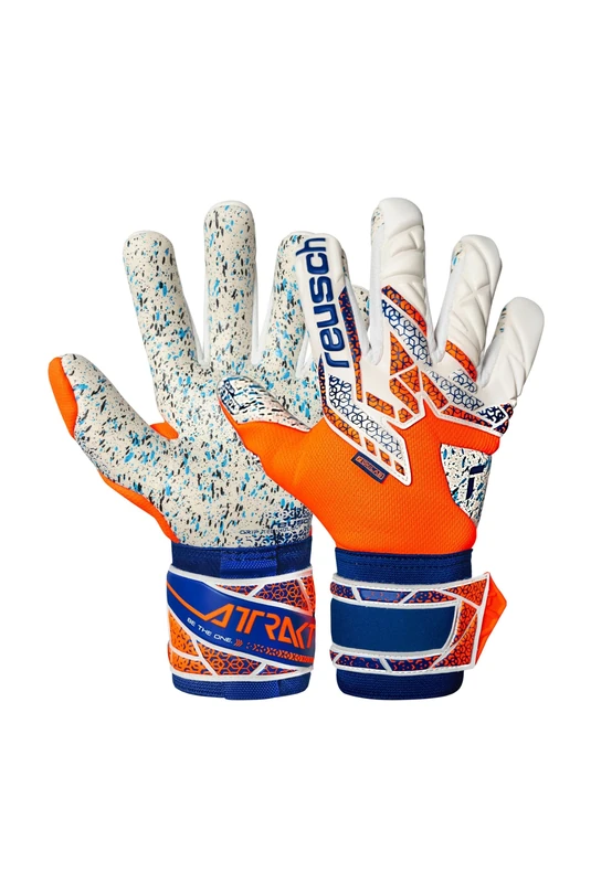 Reusch Attrakt Fusion Grippy and Breathable Goalkeeper Gloves Men and Women Adult Football Gloves Suitable for All Weather Conditions and Pitch Surfaces, Orange-Blue, 7.5