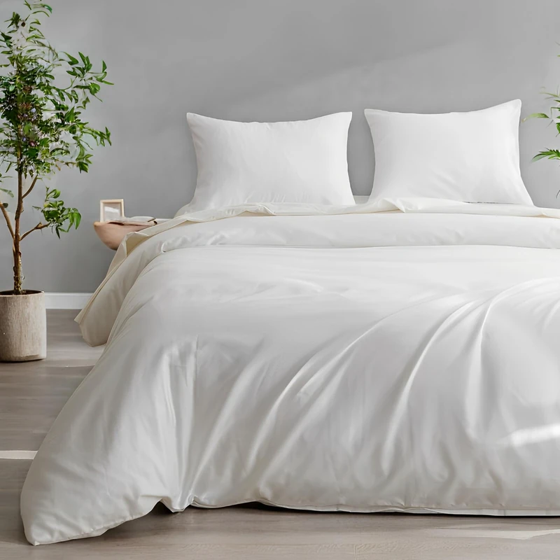HeimenAogo Queen Size Tencel Cotton Duvet Cover - Silky Smooth Luxury Hotel Collection Bedding Set, 90x90 Inch Comforter Cover, Zipper Closure, Bright White