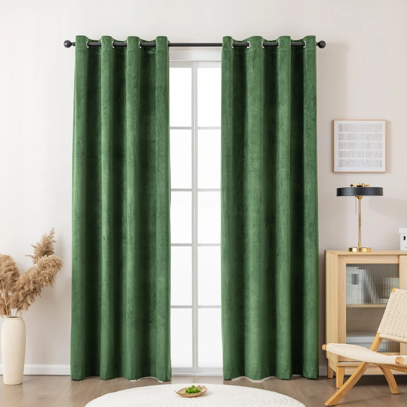 Sonive Blackout Curtains Green 2 Pcs, Velvet Curtains for Living Room L 250×W 145cm 57×98 in, Thermal Insulated & Noise Reducing, Long Curtains for Bedroom