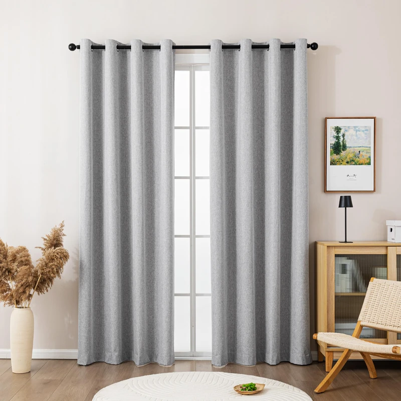 Sonive 100% Blackout Curtains Grey 2 Pcs Linen Blackout Curtains L 250×W 145cm 57×98 in Thermal Insulated & Noise Reducing, Long Curtains for Bedroom Living Room