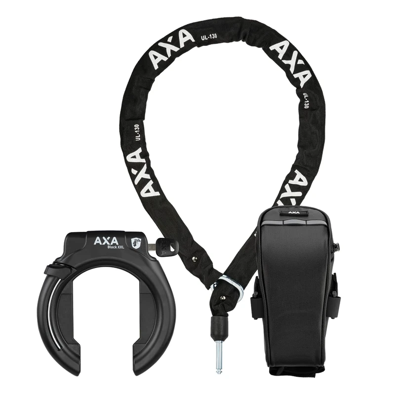 AXA Block XXL Frame Lock AZ + ULC 130 Plug-In Chain + Saddle Bag, Black, One Size