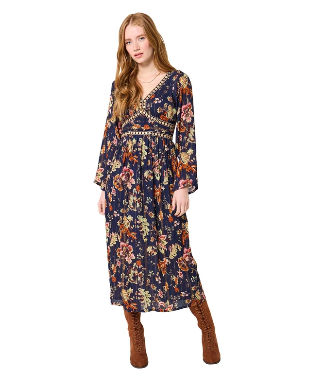 Joe Browns Women's Mirror Trim Boho Floral Maxi Dress, Regular, Navy, UK 10