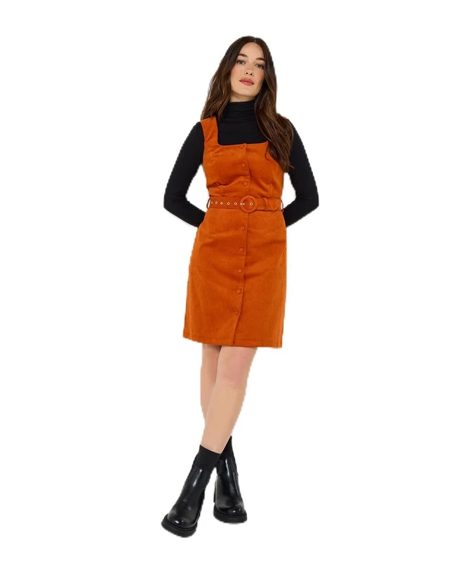 Joe Browns Women's Autumn Orange Cord Pinafore Dress, Regular, Orange, UK 18