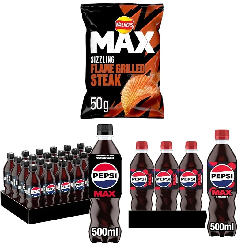 Walkers Max Flame Grilled Steak Crisps, 50 g, Pack of 24