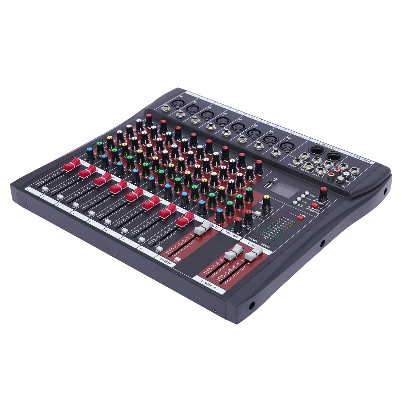Professional Mixer Sound Board Console 8 Channel Desk System Interface Digital USB Computer MP3 Input 48V Phantom Power Stereo DJ Studio Streaming Black,for Home KTV, Campus Languag