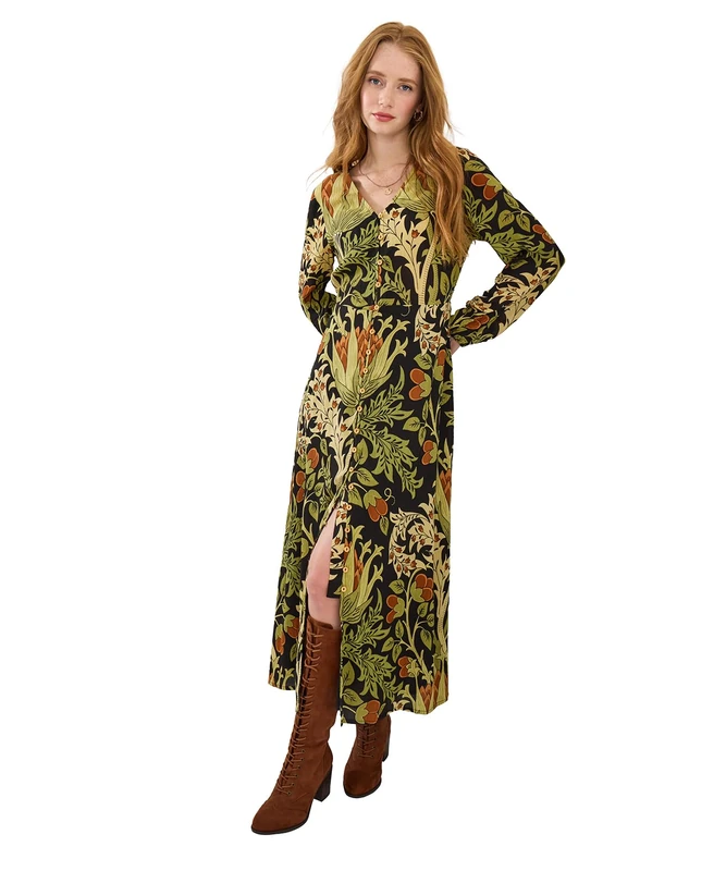Joe Browns Women's V Neck Floral Print Boho Maxi Dress, Regular, Black, UK 8
